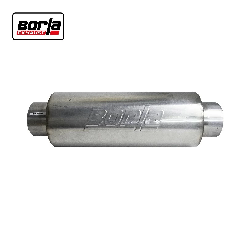 4inch MULTI-CORE RACING MUFFLER 4"Inch CENTER OUTLET 6.25"inch ROUND x16"inch LONG BODY 21"OVERALL LENGTH BORLA (BOR-40741) (SKU 36-217)