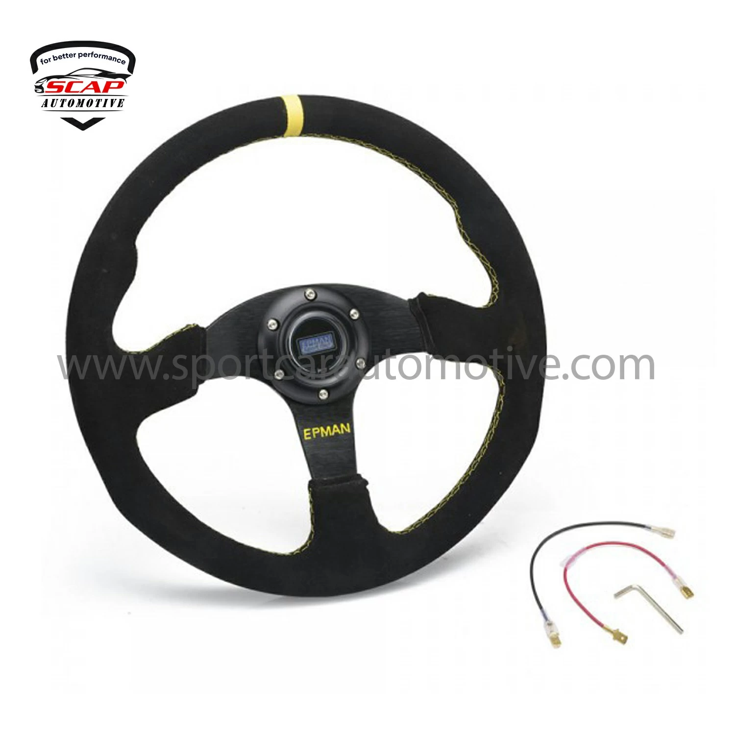 STEERING WHEEL SUEDE LEATHER 14inch 350 MM FXP9988Y  (SKU 39-064)